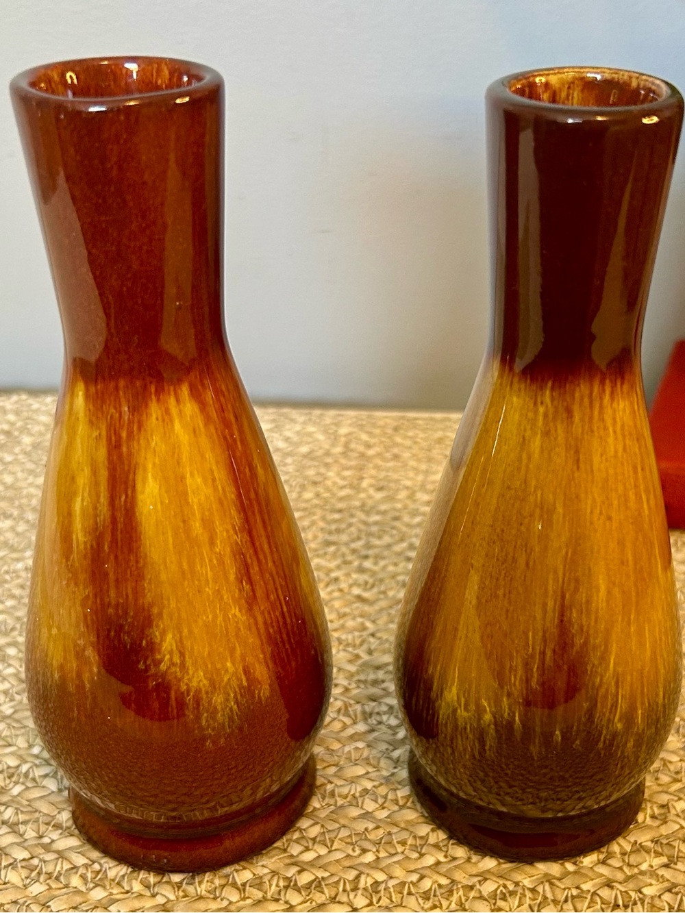 Blue Mountain Vase Pair Harvest Gold Drip Glaze Canada